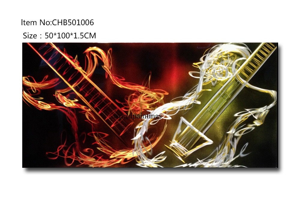 ציור על לוח אלומיניום של זוג גיטרות חשמליות